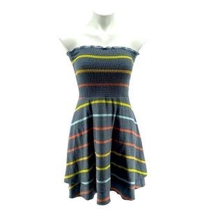 Chaser Grey Multi Striped Smocked Boho Handkerchief Hem Dress Women’s Size Small